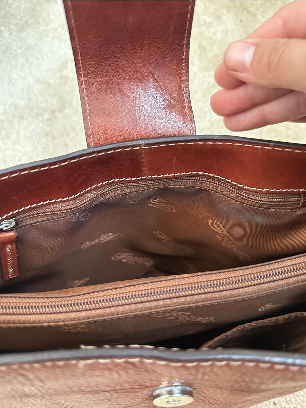 Vintage Fossil ZB9097 90s Oxblood Brown Genuine Leather Shoulder Bag Purse - Picture 11 of 13